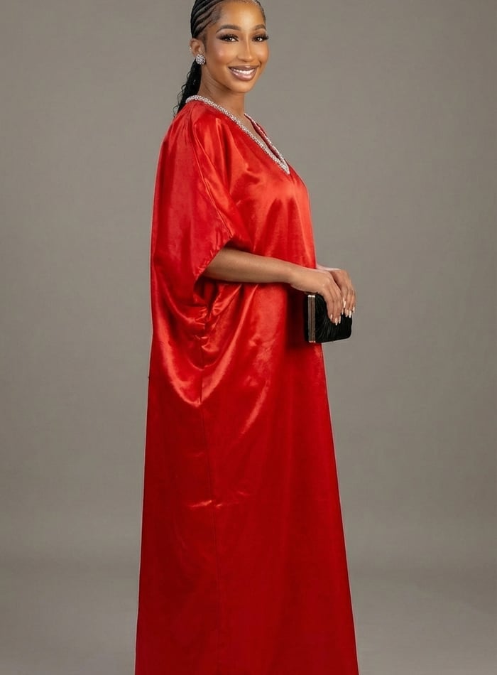 Crimson Glamour Kaftan Gown