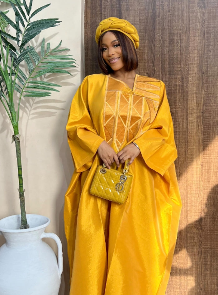 AGBADA EMBROIDERY BUBU DRESS + TURBAN