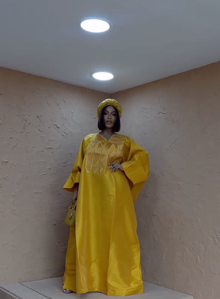 AGBADA EMBROIDERY BUBU DRESS + TURBAN