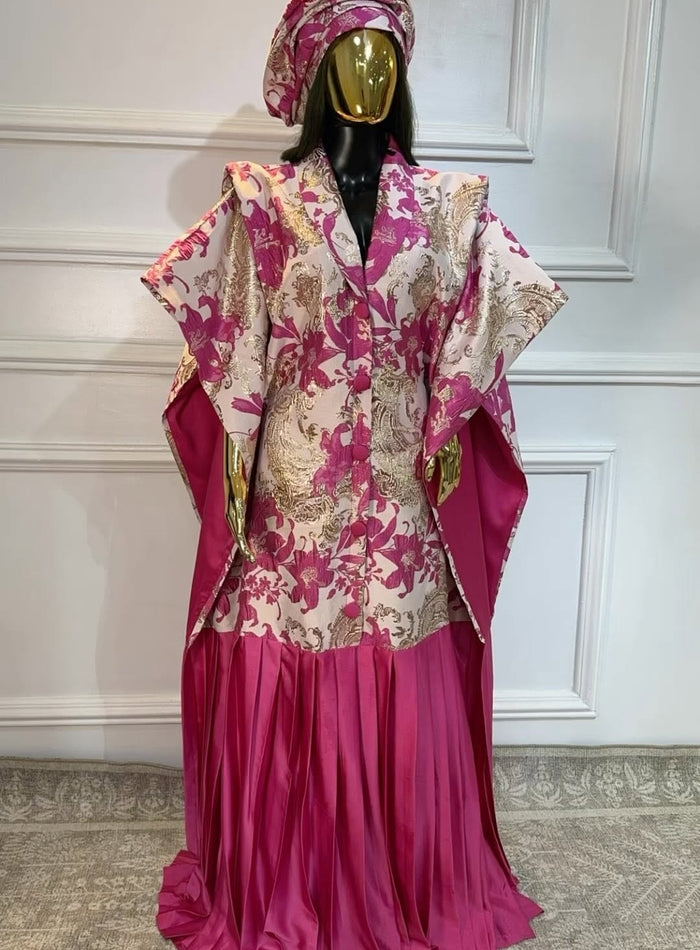 Adia Pink Raiment Brocade Bubu + Scarf
