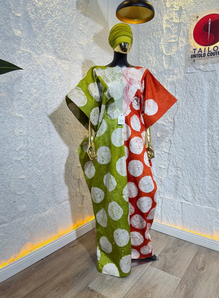 ANIKE DRESS in OLIVE/ORANGE + Head-Scarf