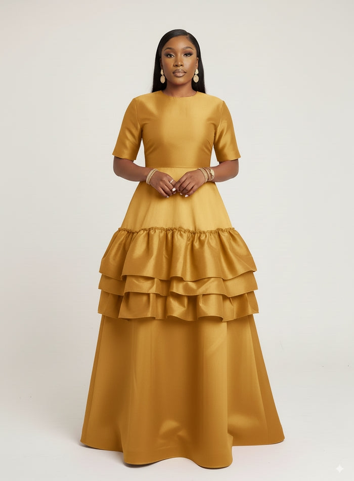 Big Auntie Amara Classy Dress in Gold
