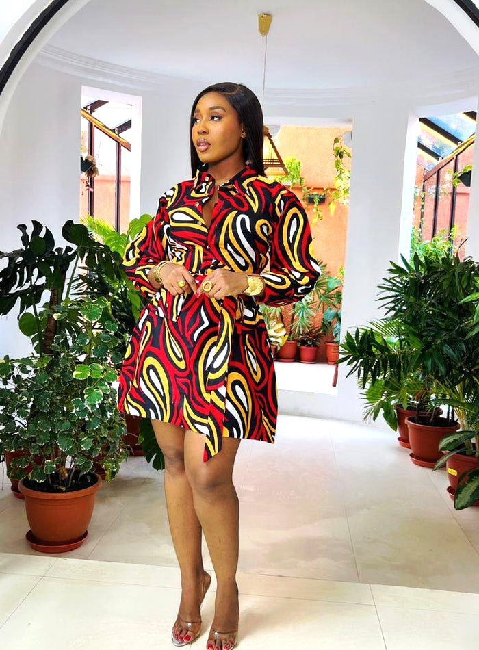 Maya Bold Print Turtle Neck Dress