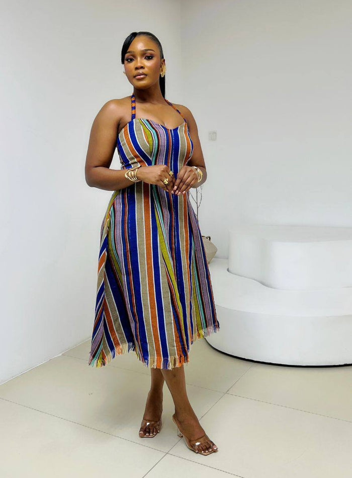Abena Vibrant Striped Halter Dress