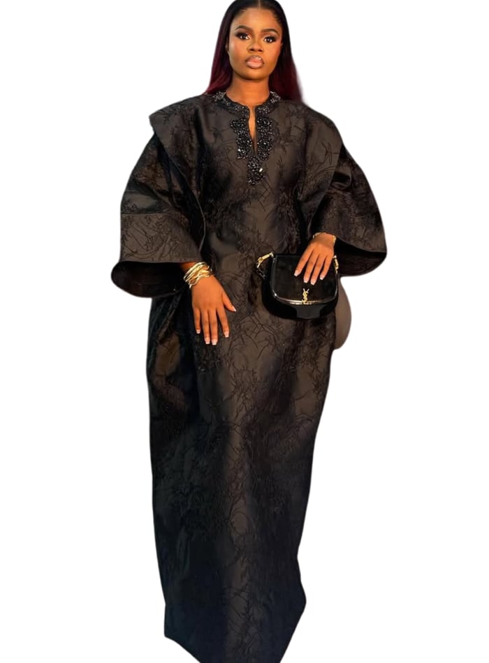 Elegant Black Damask Kaftan