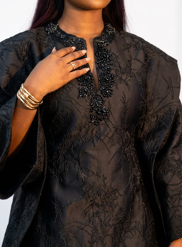 Elegant Black Damask Kaftan