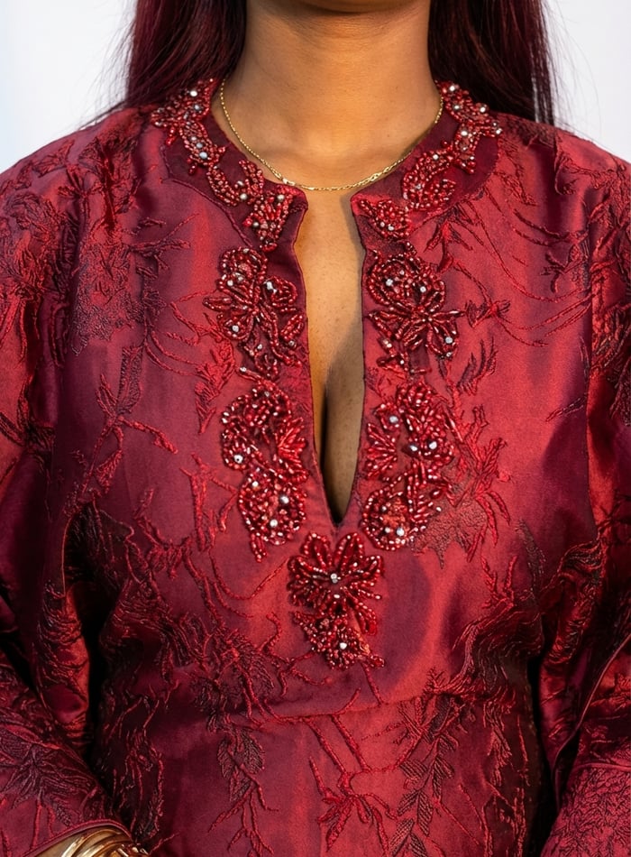 Elegant Red Damask Kaftan